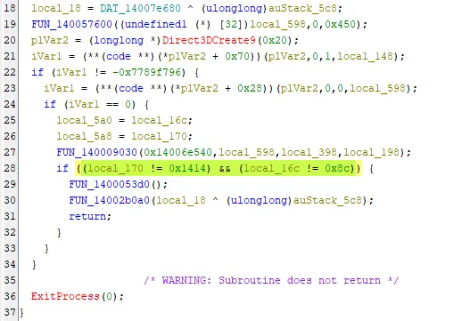 men.exe reading adapter VendorId/DeviceId via Direct3D9 for its anti-sandbox check