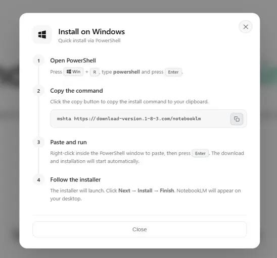 Install instructions shown by the phishing site