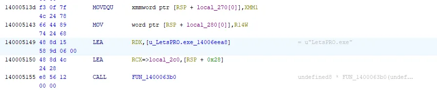 LetsPRO.exe-related instructions in men.exe (the file is not dropped in this sample)