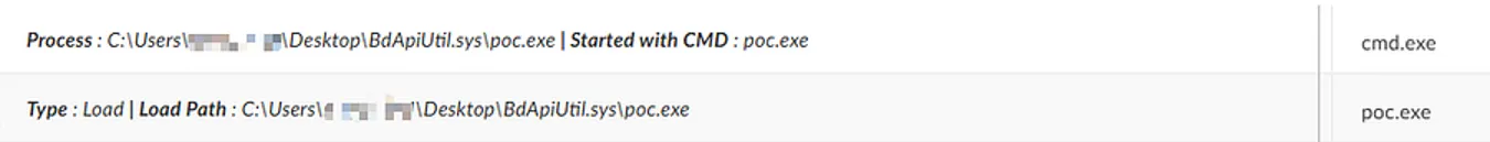 Log of cmd.exe running poc.exe