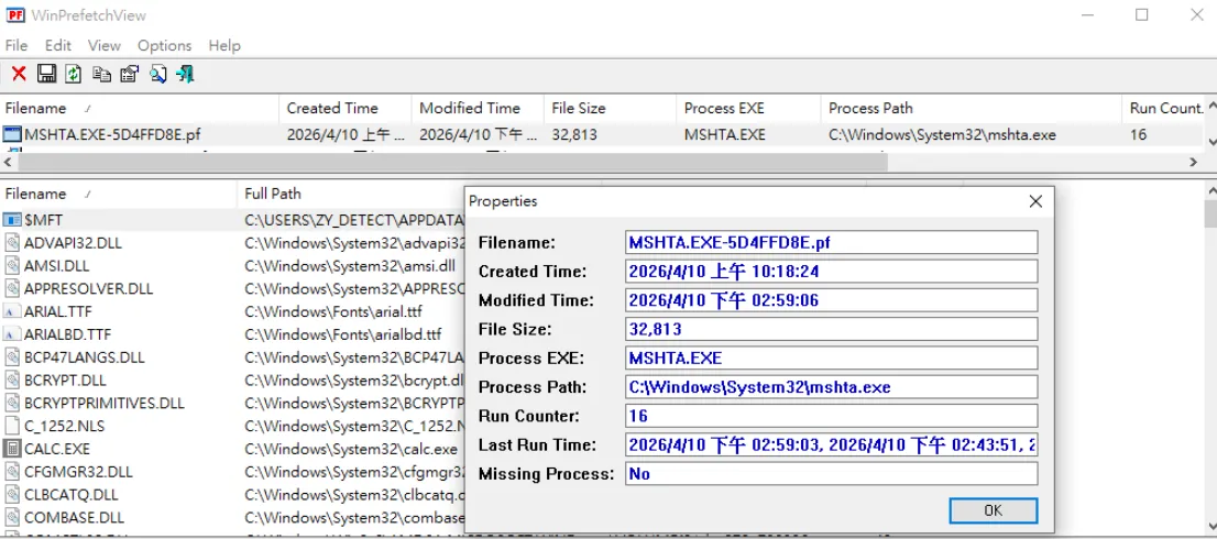 Viewing MSHTA.EXE-*.pf with WinPrefetchView